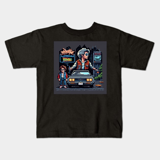 Back to the future pixelated art Kids T-Shirt by Buff Geeks Art